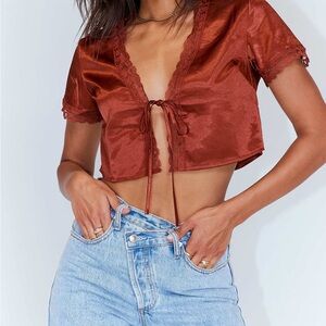 Princess Polly Terracotta Lace Trim Top
